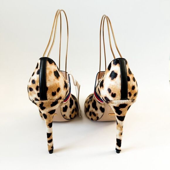 Gucci Web Stripe Sylvie Leopard Animal Print Heels Pumps 38.5, 8.5 - Picture 4 of 12